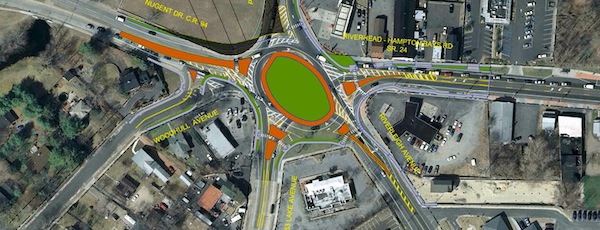 A diagram of the county's proposed realignment of the Riverside traffic circle