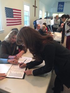 Anna Throne-Holst cast her ballot at the Community Bible Church in Noyac Tuesday morning | courtesy photo