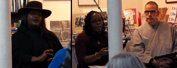 Shinnecock Tribal Member and historian Chenae Bullock, and Rev. Kimberley Quinn Johnson of the Unitarian Universalist Congregation of the South Fork and Zen Buddhist priest of Ocean Zendo Engu Michel Dobbs.