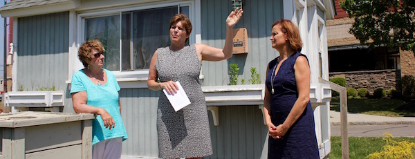Democratic Riverhead Town Board candidates Michele Lynch, Laura Jens-Smith and Catherine Kent kicked off a walking tour of downtown Riverhead Tuesday at the town's locked visitor information center.
