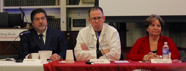 Drs. Shawn Cannon and Dan Van Arsdale and Alternatives Acting Executive Director Karen Martin at the Feb. 8 forum.