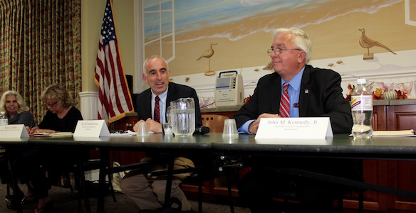 Jay Schneiderman (left) and John M. Kennedy (right) in a September debate sponsored by the Hampton Bays Civic Association.