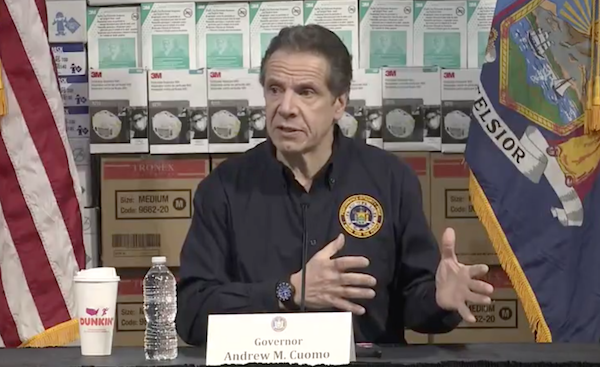 Governor Andrew Cuomo at his Tuesday morning press conference at New York City's Jacob Javitts Center, which is being converted into a 1,000-bed hospital by the U.S. Army Corps of Engineers.