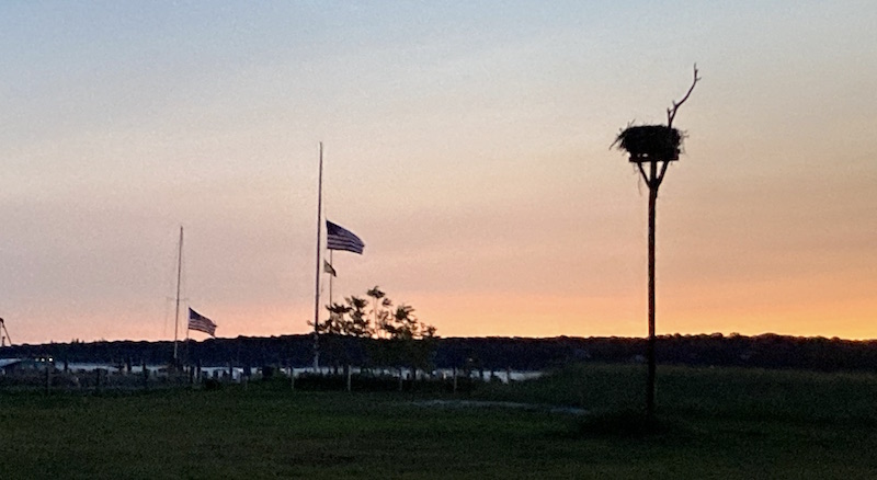 Flags, sunrise, New Sufffolk