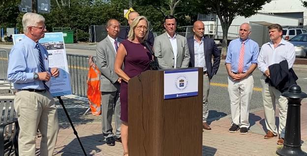 South Fork elected officials at the Aug. 27 announcement of the reinstatement of the South Fork Commuter Connection