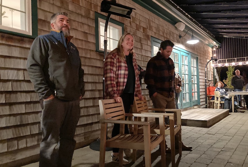 Peconic Bay Vineyard staff members discuss plans for the hotel at their Cutchogue winery.