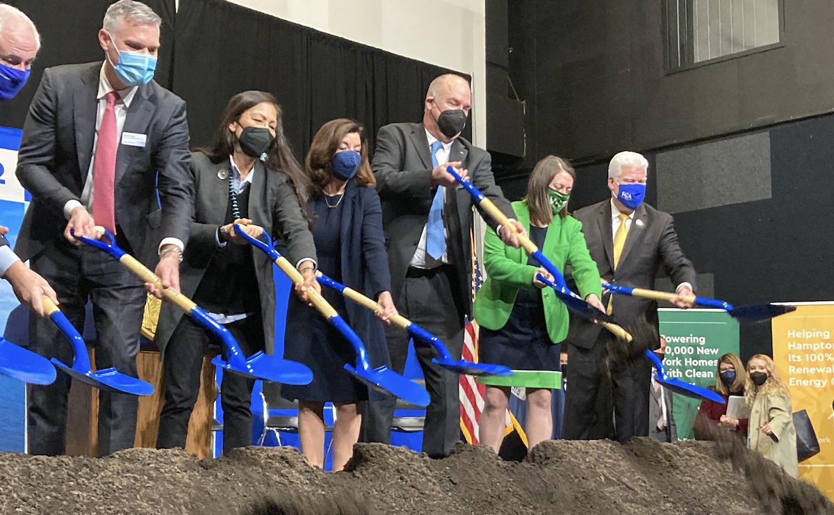 New York League of Conservation Voters President Julie Tighe at the groundbreaking at LTV Studios in Wainscott.