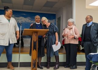 Candace Hall, Rev. Natalie Wimberly, Liz Welch, Anne Smith and Brian Mealy discuss fostering a Beloved Community.