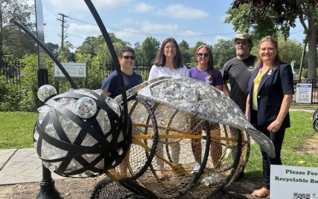 (l-r) Joanne Rizzo, Lisa Gavales, Ashley Schandel, Clayton Orehek and Joann Waski worked together to bring the Big Bee to Main Street.