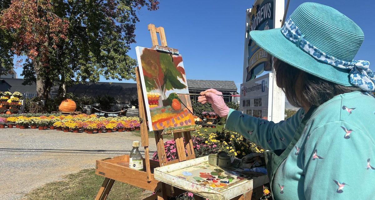 Annette Napolitano painting at Andrews Family Farm in Wading River