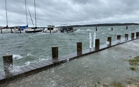 New Suffolk Waterfront at high tide Saturday.