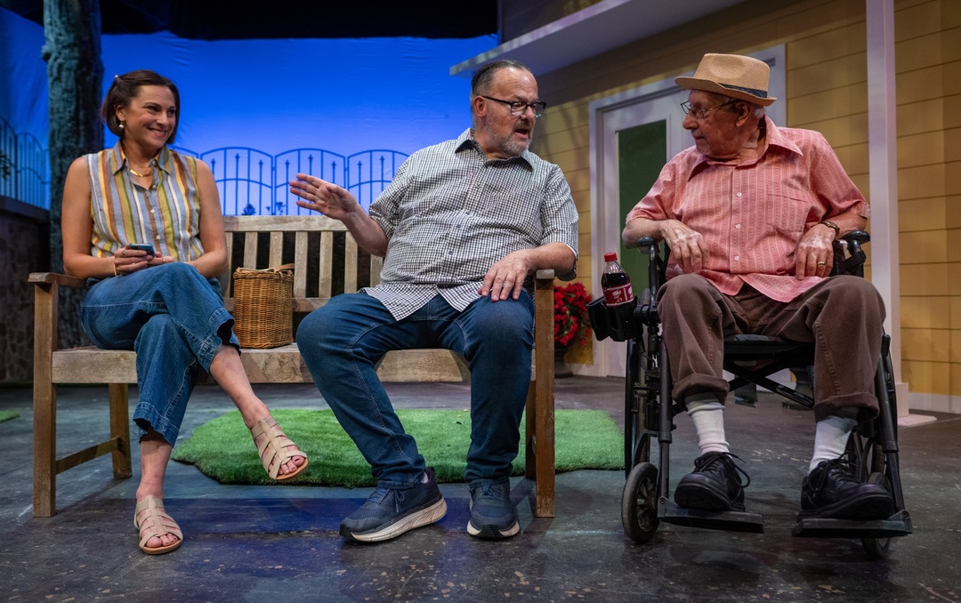 Tamara Salkin, Scott Hofer and George A. Loizides in rehearsal for Finishing School opening Thursday, October 15 at the Hampton Theatre Company | Dane DuPuis photo for HTC